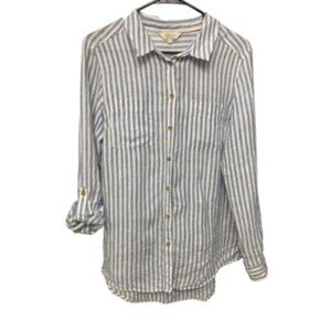 100% Linen Classic Women's F&F Shirt, Blue and White, Size 10 Large, Summer